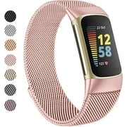 Metal Bands for Fitbit Charge 5 Band for Women Men, Magnetic Clasp Stainless Steel Mesh Loop Bands for Fitbit Charge 5,Silver