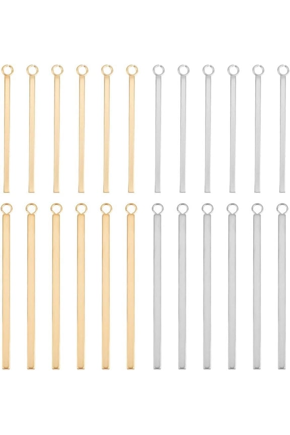 Metal Bar Charms Stainless Steel Bar Pendants Golden Stainless Steel Color Charms Metal Necklace DIY Pendant for Earrings Jewelry Making for making Golden & Stainless Steel Color