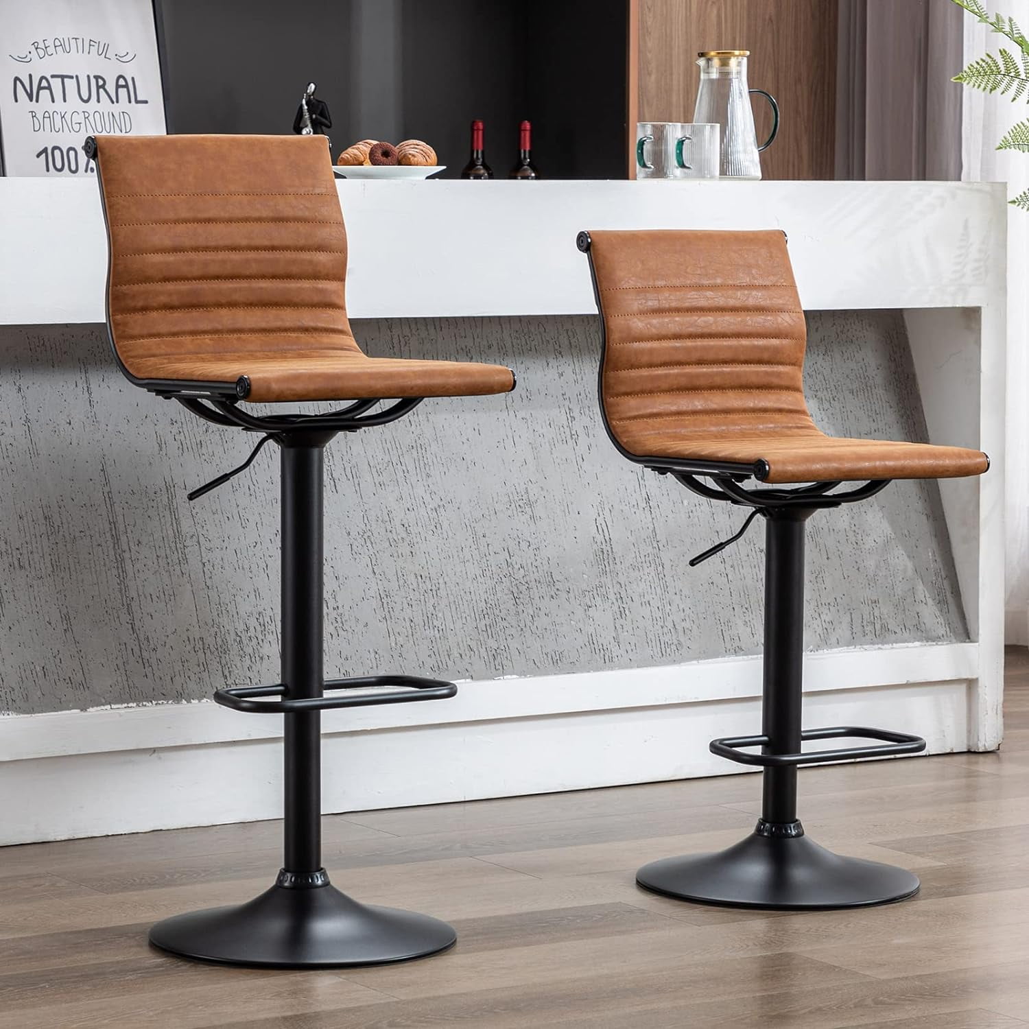 Metal Bar Stools Chairs Set of 2 Height Adjustable Barstools Modern ...