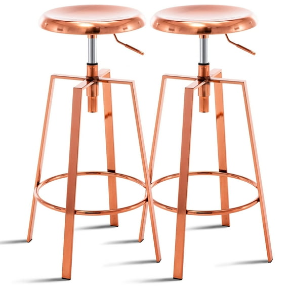 Metal Bar Stools Set of 2, Modern Backless Adjustable Swivel Counter Height Barstools with Bullnosed Seat, Hoop Footrest, Rubber Pads for Kitchen Island, Bar, Dining or Pub (Rose Gold)