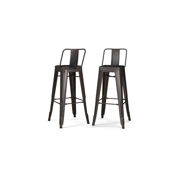 Metal Bar Stools Set of 2, Gun Metal Grey, Industrial Style