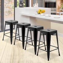 Metal Bar Stools Set of 4, Counter Height Stackable Barstools, 24 inch Indoor Outdoor Backless Patio Bar Stool Kitchen Dining Stool, 330Lbs Black