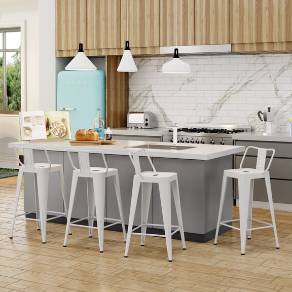 Apeaka Stackable Metal Indoor/Outdoor Bar Stool - Set of 4, White