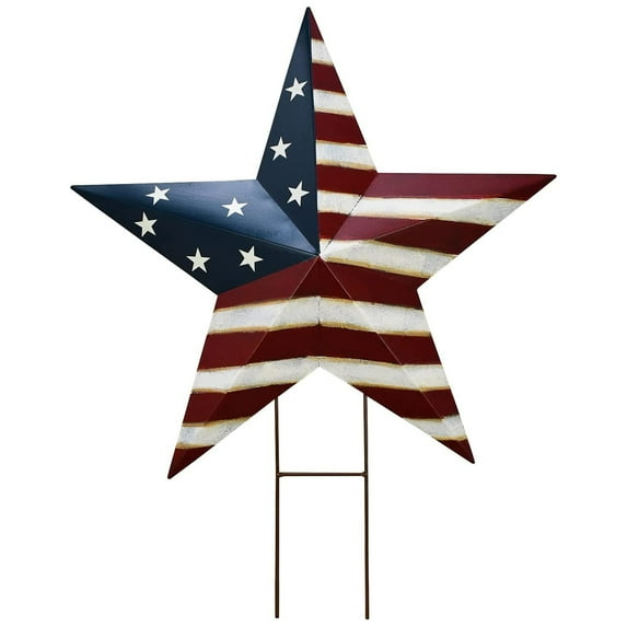 Metal Barn Star Garden Stakes Outdoor American Flag Star Patriotic Yard Sign