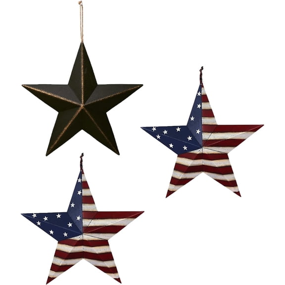 Metal Barn Star Set Patriotic Hanging Texas Stars Primitive Wall Art Home Indoor Outdoor 4th of July ations (Family D)
