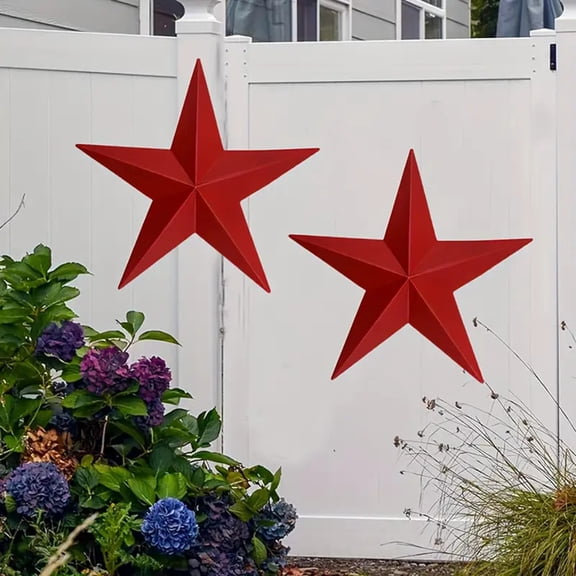 Metal Barn Star Wall Decor, Set of 2, Rustic 3D Vintage Wall Art for Home Decor, Americana & Patriotic Decorations for Living Room, Indoor & Outdoor Red Size:S