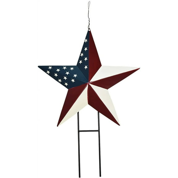 Metal Barn Stars Garden Stake Hanging Star Ornament American Flag Yard Sign USA Lawn Decoration Indoor Outdoor Patriotic Decor for July 4th Independence Day Memorial Day Party (12"-B)