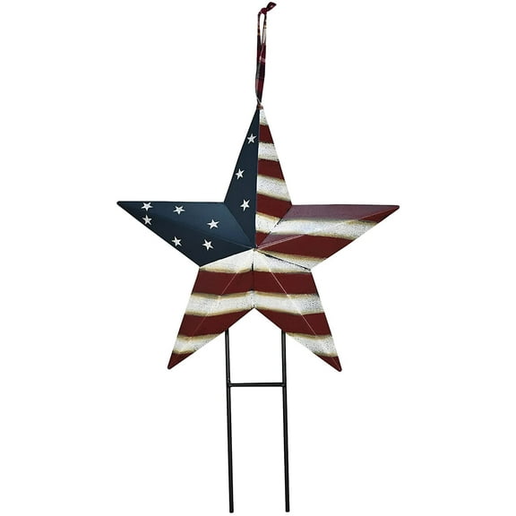 Metal Barn Stars Garden Stake Hanging Star Ornament American Flag Yard Sign USA Lawn Decoration Indoor Outdoor Patriotic Decor for July 4th Independence Day Memorial Day Party (12"-A)