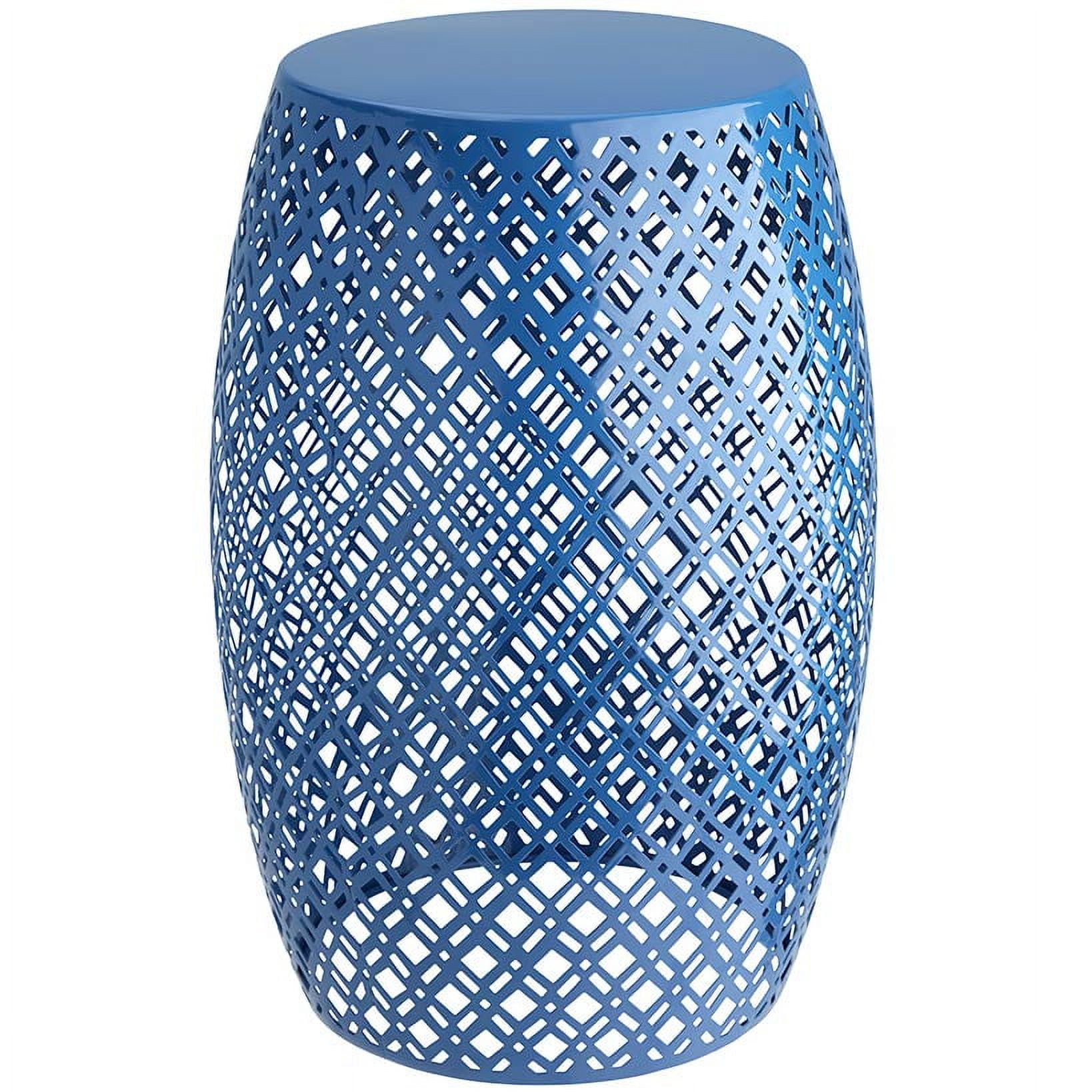 Blue Metal Barrel Stool with Lattice Design