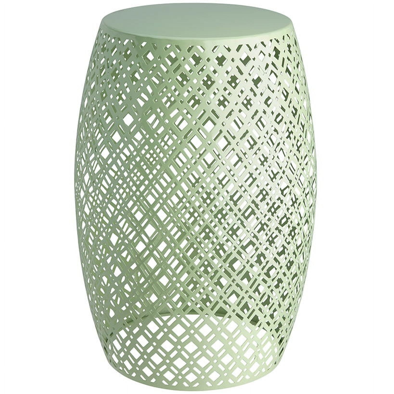 Green Metal Barrel Stool with Lattice Design