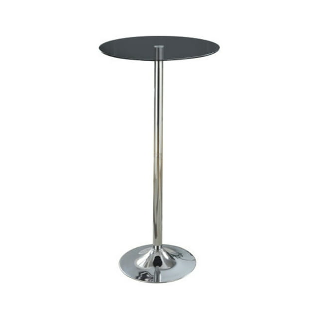 Metal Base Bar Table With Round Glass Top, Black & Silver