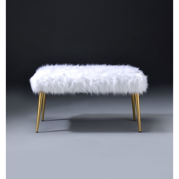 Metal Base Bench With White Faux Fur Seat And No Storage Feature Legged Upholstery