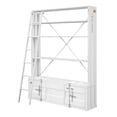 thumbnail image 1 of Benjara Metal Base Bookshelf and Ladder with 2 Extra Storage Compartments, White, 1 of 5