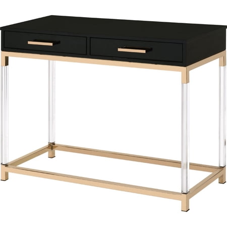 Metal Base Framed Console Table Black and Gold