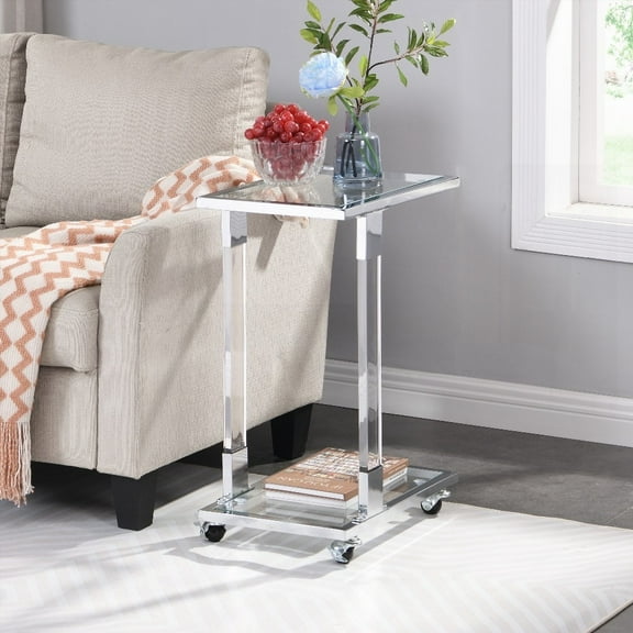 Metal Base Glass Top C Shape Side Table - Modern & Tempered Glass for Any Space