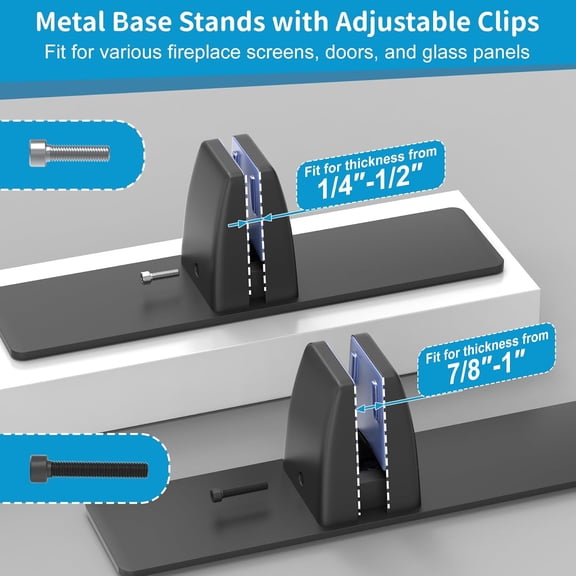 Metal Base Stands for Glass Fireplace Screen, Pack of 2 Fireplace Screen Holder Brackets Feet with Adjustable Clips, Support Screens, Doors, and Panels, Black$$Garden & Patio
