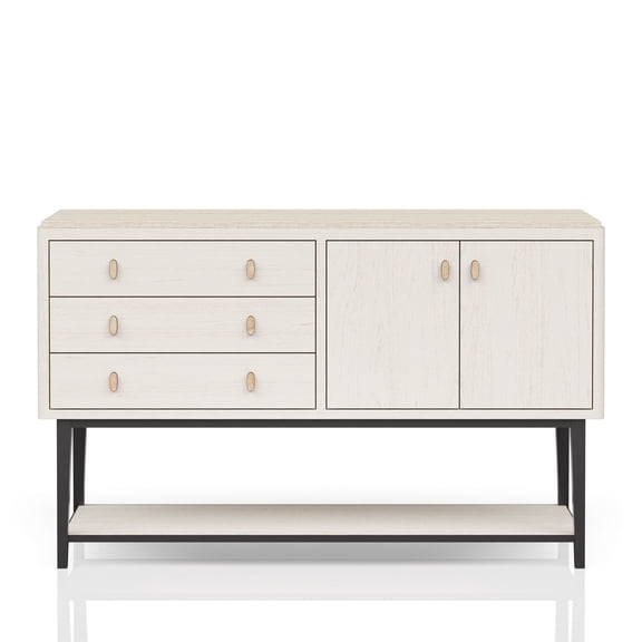 Metal Base Vanilla Server, 3 Storage Drawers, Soft Self Closing Guides, White, Solid Wood + , Energy-ready Server With Base, Drawer Storage, White