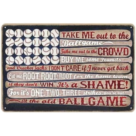 Metal Baseball Room Decor Sign - Vintage Tin Sign for Boys Room, Bedroom, Sports Room Wall Decor Art Accessories, Baseball Gifts for Boys, 12 x 8 inch