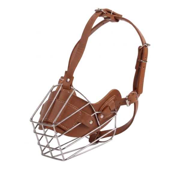Metal Basket Dog Muzzle, Adjustable Leather Strap Mouth Cover with Breathable Wire Cage, Professional Anti Bite Barking Stopper for Large Medium Dogs, Humane Training Mask