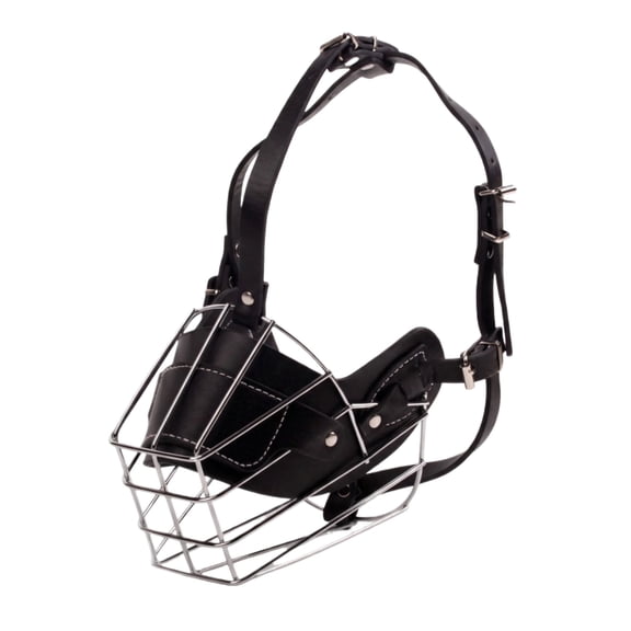 Metal Basket Dog Muzzle, Adjustable Leather Strap Mouth Cover with Breathable Wire Cage, Professional Anti Bite Barking Stopper for Large Medium Dogs, Humane Training Mask
