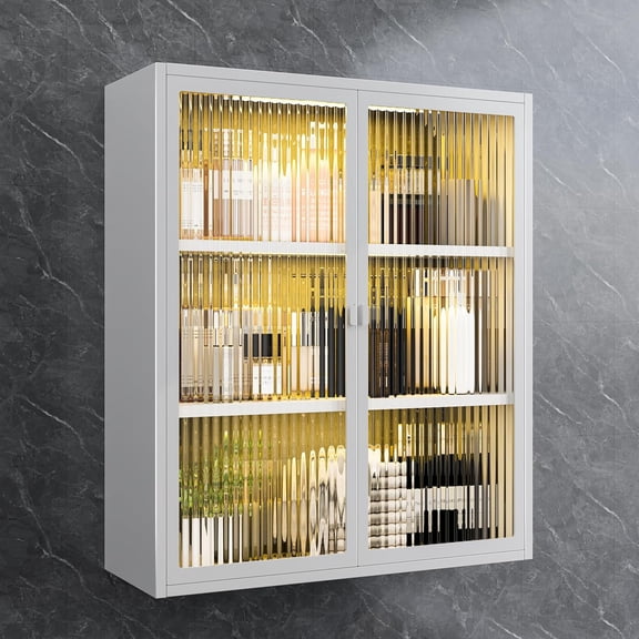Metal Bathroom Cabinet Wall Mounted,Hanging Medicine Cabinets with 2 Glass Doors,White 3-Tier Over The Toilet Wall Storage Cabinet,Wall Cabinet for Bathroom Laundry Room Kitchen