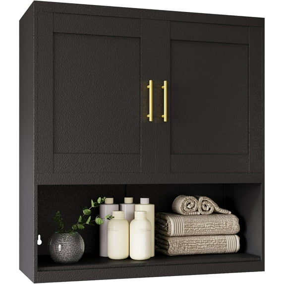 Metal Bathroom Kitchen Wall Cabinet, Bathroom Cabinet Wall Mount with 2 Doors and Open Shelf, Over The Toilet Wall Storage Cabinet, Bathroom Medicine Cabinet for Laundry Room