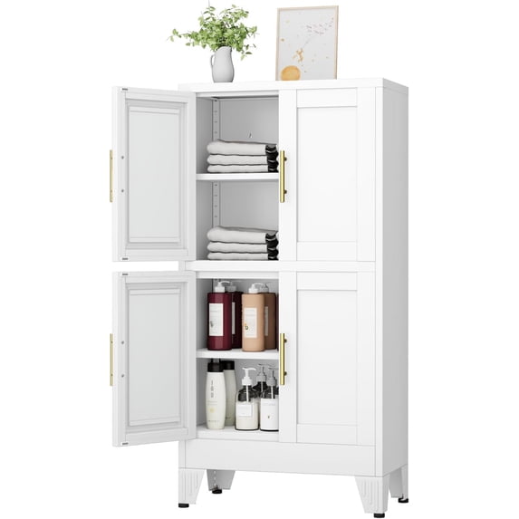 Metal Bathroom Storage Cabinet,47" Bathroom Storage Unit,Freestanding Bathroom Floor Cabinet with 4 Doors and 2 Adjustable Shelves for Bathroom,Kitchen,Living Room, Dining Room