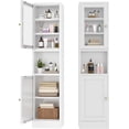 thumbnail image 1 of Metal Bathroom Storage Cabinet, 67" Tall Narrow Freestanding Floor Cabinet with Adjustable Shelves and Open Compartment, Slim Metal Locker for Laundry, Kitchen, Dining Room (White-Glass, 67"H), 1 of 7