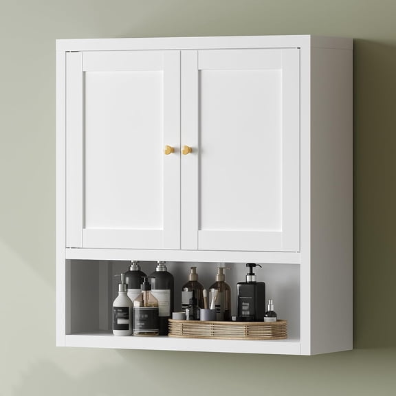 Metal Bathroom Storage Cabinet, Metal Storage Cabinet with 2 Adjustable Shelves & 2 Doors,Freestanding Sideboard for Small Spaces (White, Wall Cabinet-22.59" H)