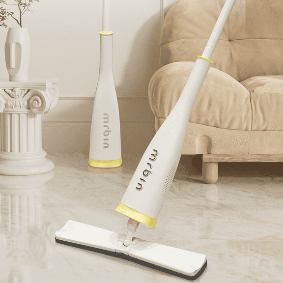 Self Wringing Sponge Flat Large Mops Dusting Soft, Hands Free Collapsible Wet Reusable Cleaner Head Replacement with Long Metal Handle for Bathroom Tile, Hard Wood Floor, Wall Cleaning, White