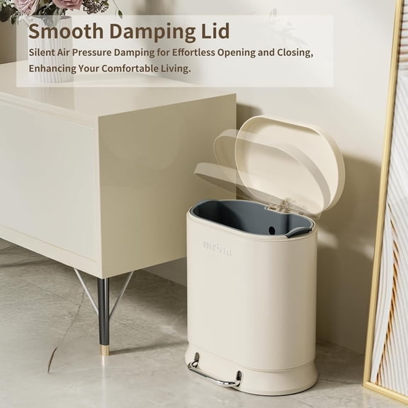 Metal Bathroom Trash Can with Lid, 20L / 5.3gal Commercial Step Waste Basket for Kitchen, Medium Toilet Garbage Pail with Stainless Steel Foot Pedal for Near Desk, Restroom, Rv, Vanity, White