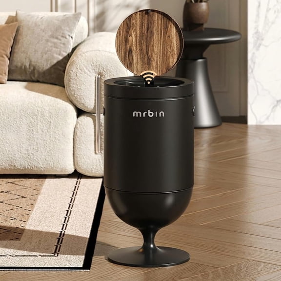 Metal Bathroom Trash Can with Lid, 5.3 Gallon Wine Glass Shaped Automatic Waste Basket Touchless, Smart Round Tall Garbage with High Leg for Office, Bedroom, Kitchen, Cream White