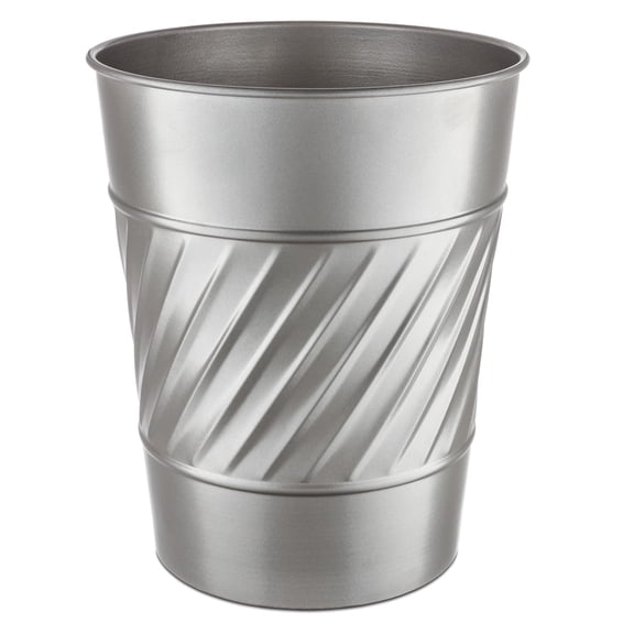 Metal Bathroom Trash Can  Waste Basket for Bedroom, Office Desk, & Dorm, Handcrafted Wave Embossed, Durable Decorative Pewter Small Trash Can Bathroom Garbage Bin Wastebasket