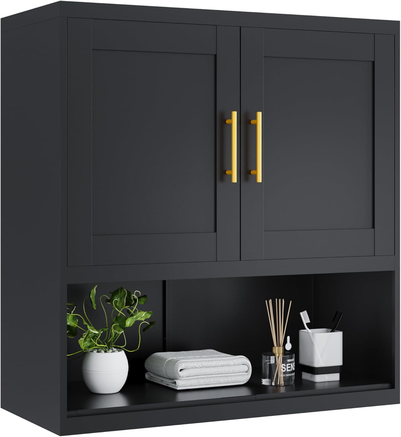 Metal Bathroom Wall Cabinet, Black Bathroom Cabinet Wall Mount with ...
