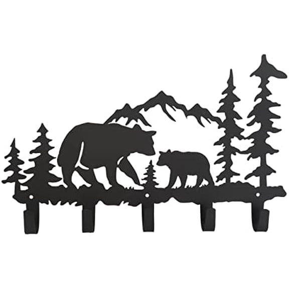 Metal Bear Coat Hooks Wall Art Decor-Bear Hangers and Key Holder-Animal Theme Hooks Sweet Home Decor for Storage, Living Room, Hallway, Office (Black)