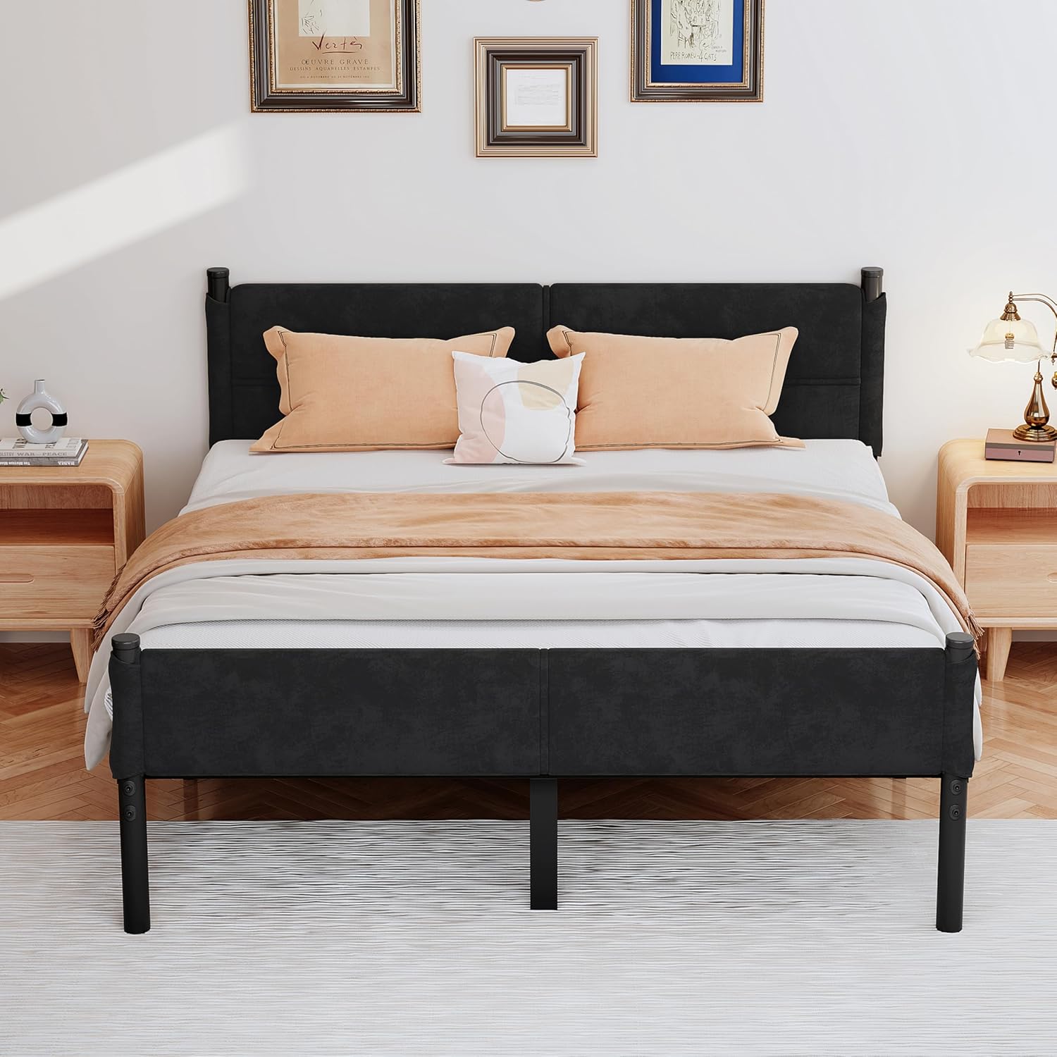 Metal Bed Frame,14Inch Queen Size Bed Frame with Storage Space,Heavy ...