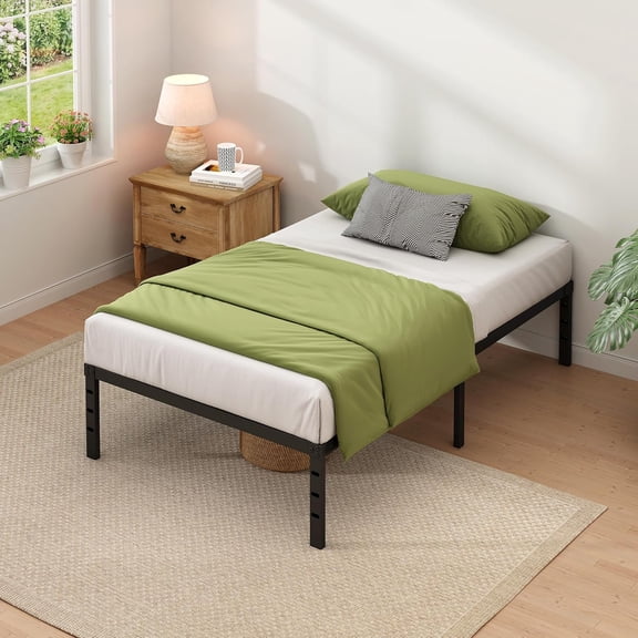 Metal Bed Frame,Full Size Bed Frame with Storage Space,Heavy Duty Sturdy Mattress Foundation,Easy Assembly,No Box Spring Needed, Black,18 Inch,Full
