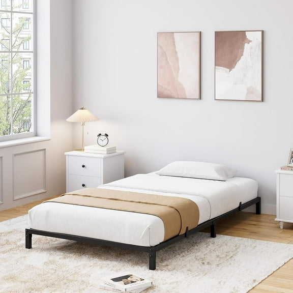 Metal Bed Frame,Full Size Bed Frame with Storage Space,Heavy Duty Sturdy Mattress Foundation,Easy Assembly,No Box Spring Needed, Black,6 Inch,Full