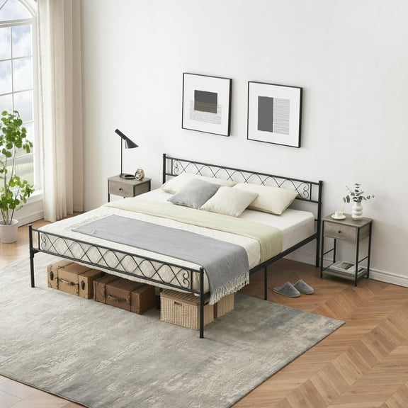 Metal Bed Frame with Heart Design Headboard & Footboard, Sturdy Platform Bed - No Box Spring Required, Easy Tool-Free Assembly, for Teens, Adults (Twin, Full, Queen, King)