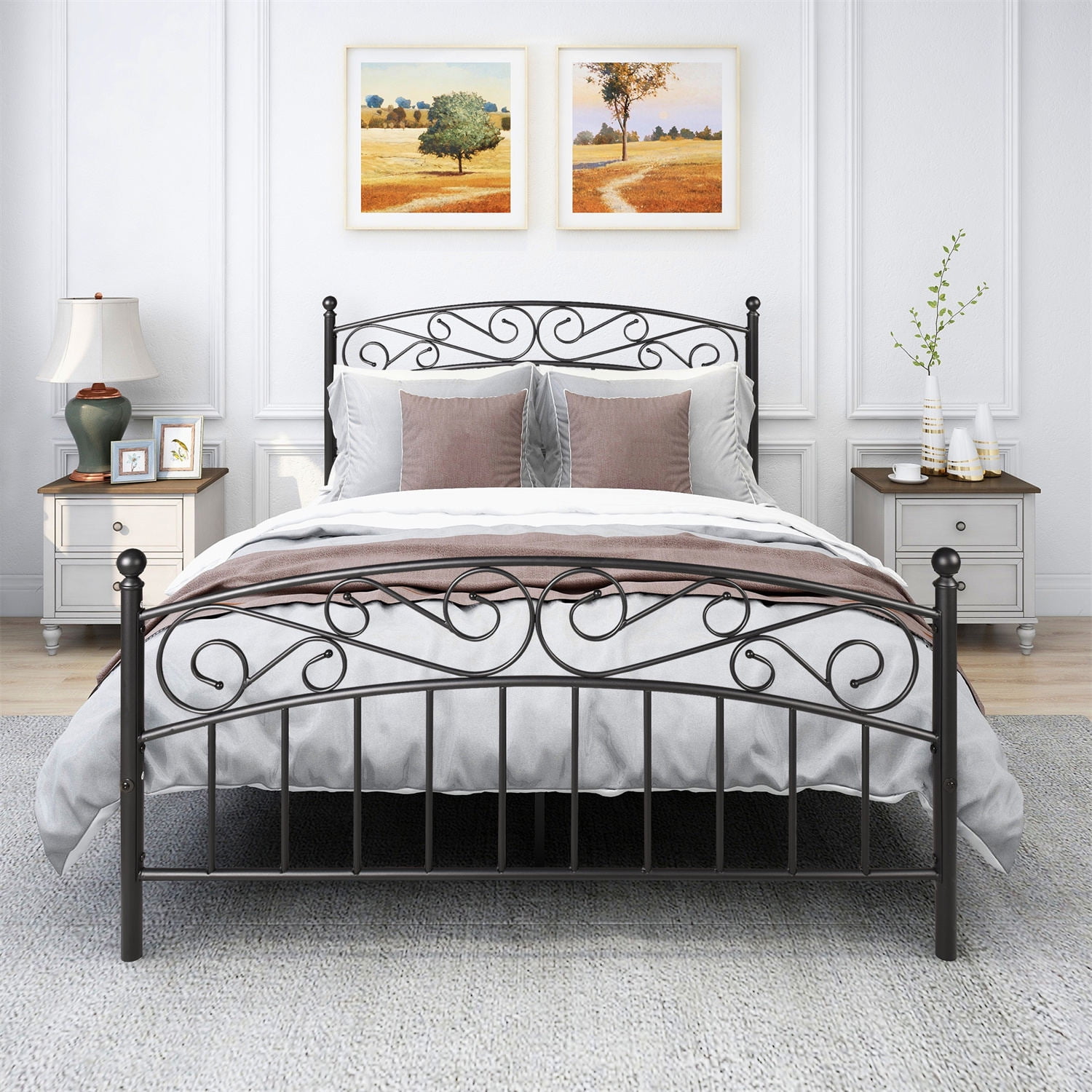 Metal Bed Frame, Queen Size Platform Bed With Headboard and Footboard