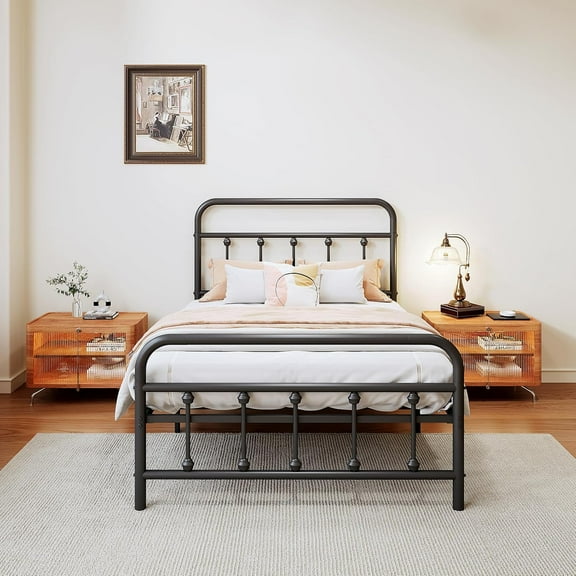 Metal Bed Frame,Twin Size Bed Frame with Headboard,Structurally Stable, Heavy Duty Steel Slat Supported,Under Bed Storage,No Box Spring Needed,14 Inch,Black