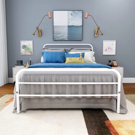 Metal Bed Frame Twin Size Platform with Headboard and Footboard No Box Spring Needed White