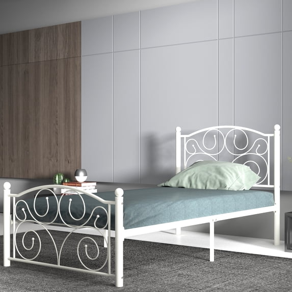 Metal Bed Frame with Vintage Headboard and Footboard, Unique Flower Heavy Duty and Quick Assembly, Sturdy Premium Steel Slat Support, No Box Spring Needed