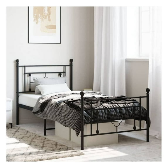 Metal Bed Frame with Footboard, Black Full Size 39.4x78.7, Sturdy Steel Platform Bed, Headboard for Back Support, Under Bed Storage