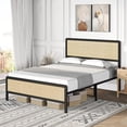 thumbnail image 1 of Metal Bed Frame with Rattan Headboard, Black - Full, 1 of 5
