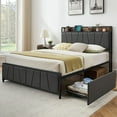 thumbnail image 1 of Metal Bed Frame with Storage Headboard and 2 Drawers, Linen Upholstered Platform Bed Frame, 1 of 8