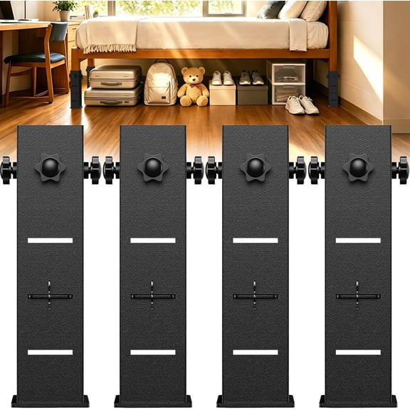 Metal Bed Risers for Dorm, 3-Level Adjustable Bed Risers Heavy Duty | Extra Tall Dorm Bed Extenders Rise 2" 4" 6" for Twin XL Bed, Fits Legs Up to 2.2'' Wide, Thickened Steel Widened Base