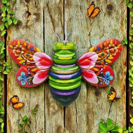 Metal Bee Wall Art Iron Outdoor Hanging Decor 3D Wall Sculptures Yard Fence Ornament Gift for Home,Red Bee
