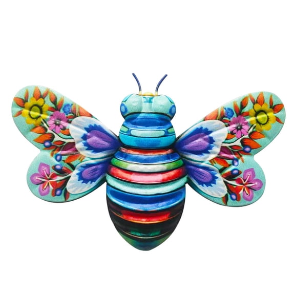 Metal Bee Wall Decoration - Garden and Home Hanging Bee Decoration Gorgeous Insect Sculpture Decoration, Hand drawn Flower Patterns, Suitable for Home Indoor and Outdoor Garden Lawn