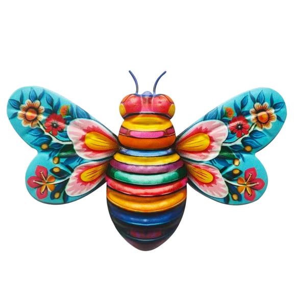 Metal Bee Wall Decoration - Garden and Home Hanging Bee Decoration Gorgeous Insect Sculpture Decoration, Hand drawn Flower Patterns, Suitable for Home Indoor and Outdoor Garden Lawn